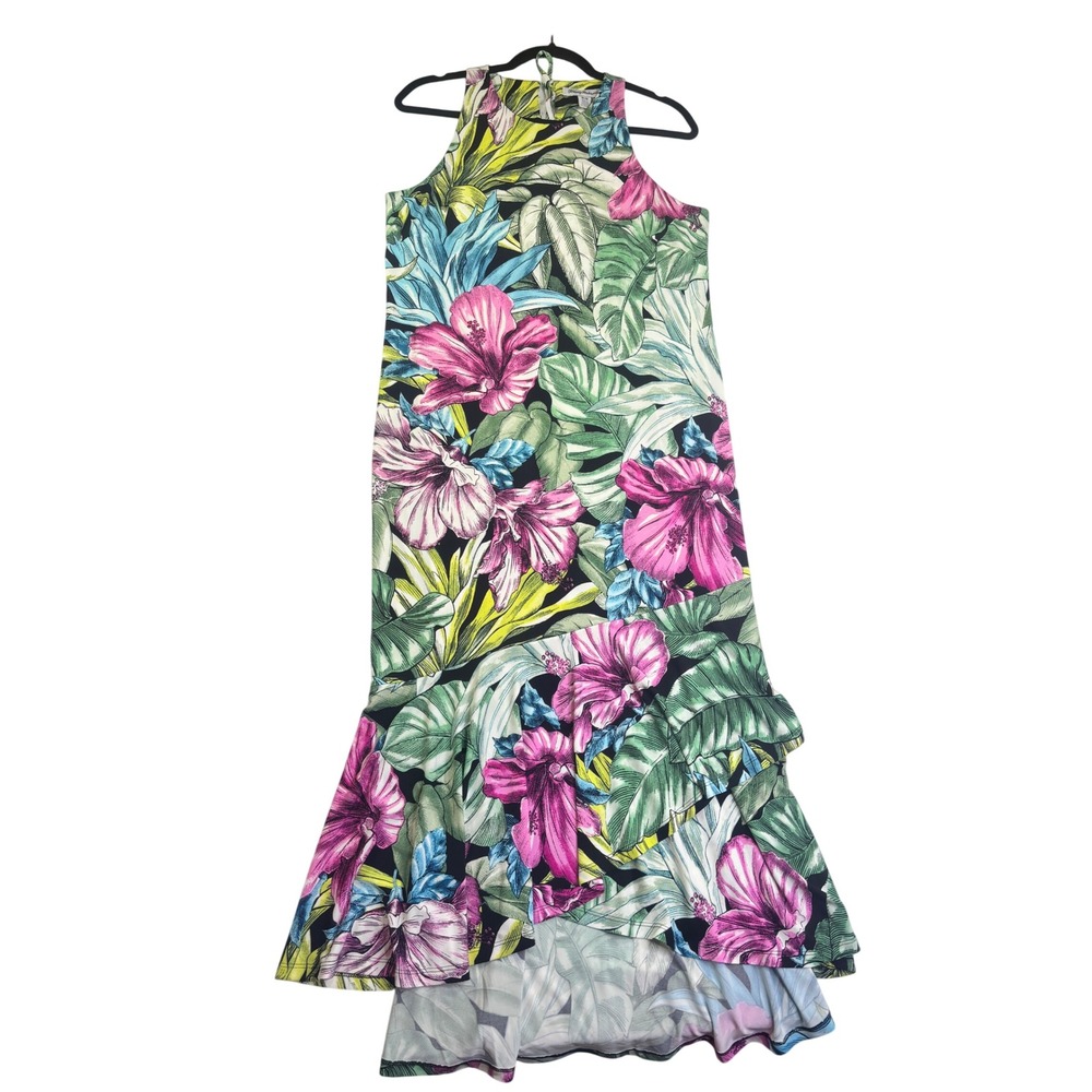 Tommy Bahama Tropical Hibiscus Floral Tassel High Low Maxi Dress